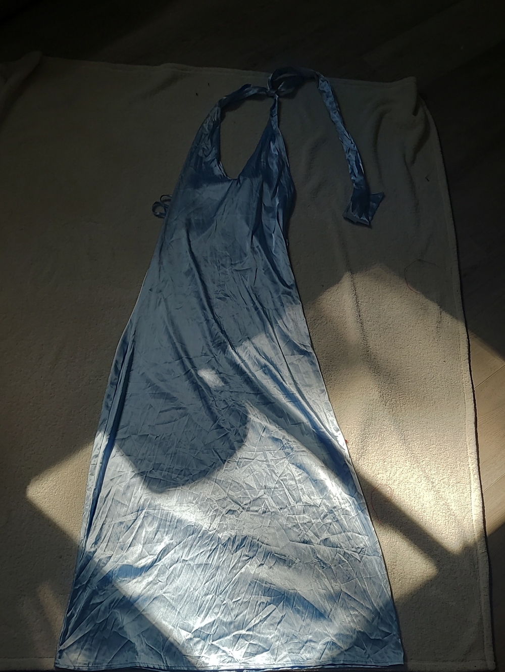 Women's Blue Satin Halter Maxi Dress Like New